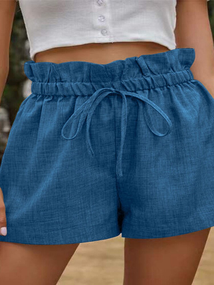 Cotton Linen Shorts High Waist Beach Short Pants - Horizon Bliss