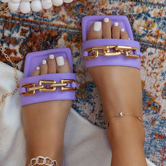 Women Slippers Ladies Chain Fashion Square Toe Sandals - Horizon Bliss