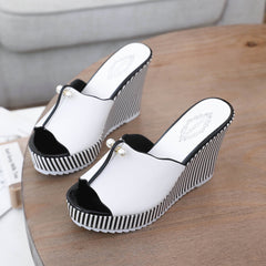 Summer Shoes Sandals Women Stripe Pearl Platform - Horizon Bliss