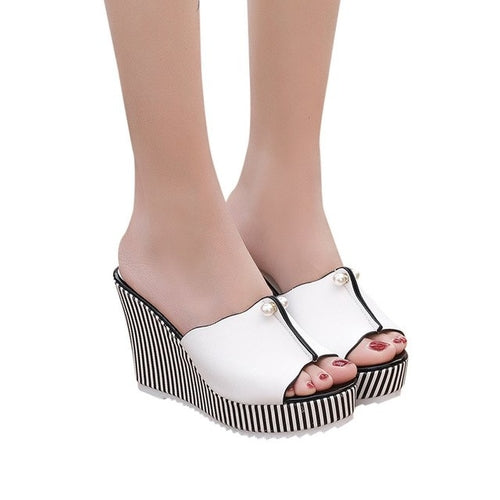 Summer Shoes Sandals Women Stripe Pearl Platform - Horizon Bliss