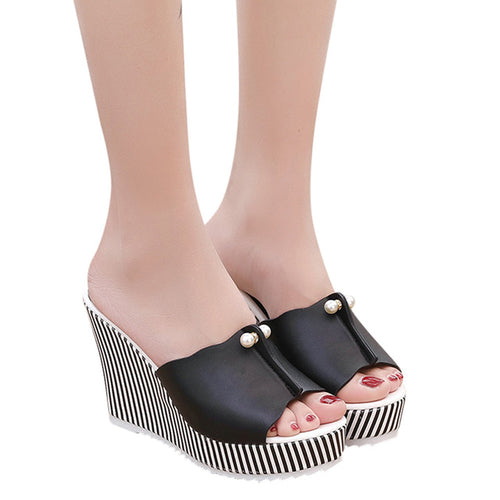 Summer Shoes Sandals Women Stripe Pearl Platform - Horizon Bliss