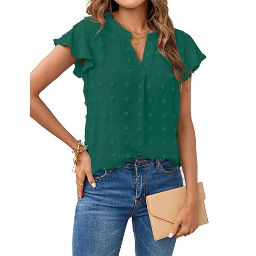 V-neck Ruffled Short Sleeve Shirt - Horizon Bliss