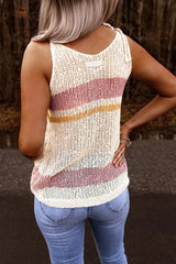 Summer White Striped Colorblock Textured Knit Tank Top - Horizon Bliss