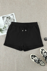 Summer Women Black Tie Waist Side Pockets Cuffed Lounge Shorts - Horizon Bliss