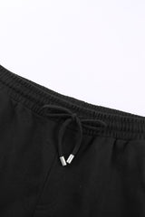 Summer Women Black Tie Waist Side Pockets Cuffed Lounge Shorts - Horizon Bliss