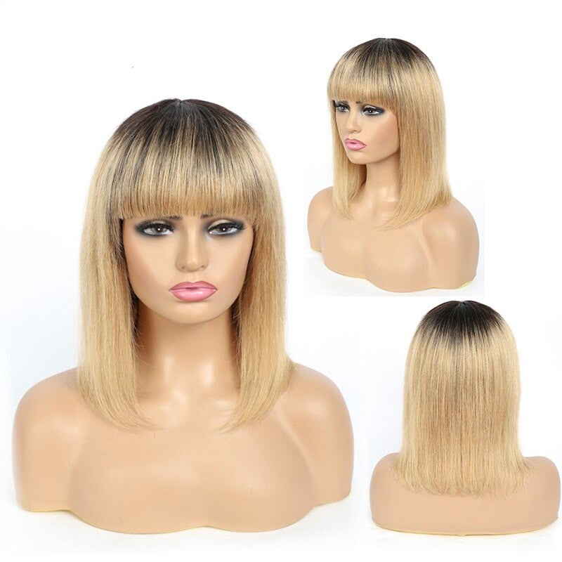 #613 Brazilian 99J Burgundy Short Bob Remy Straight Human Hair Wigs Wi - Horizon Bliss