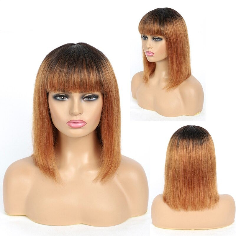 #613 Brazilian 99J Burgundy Short Bob Remy Straight Human Hair Wigs Wi - Horizon Bliss