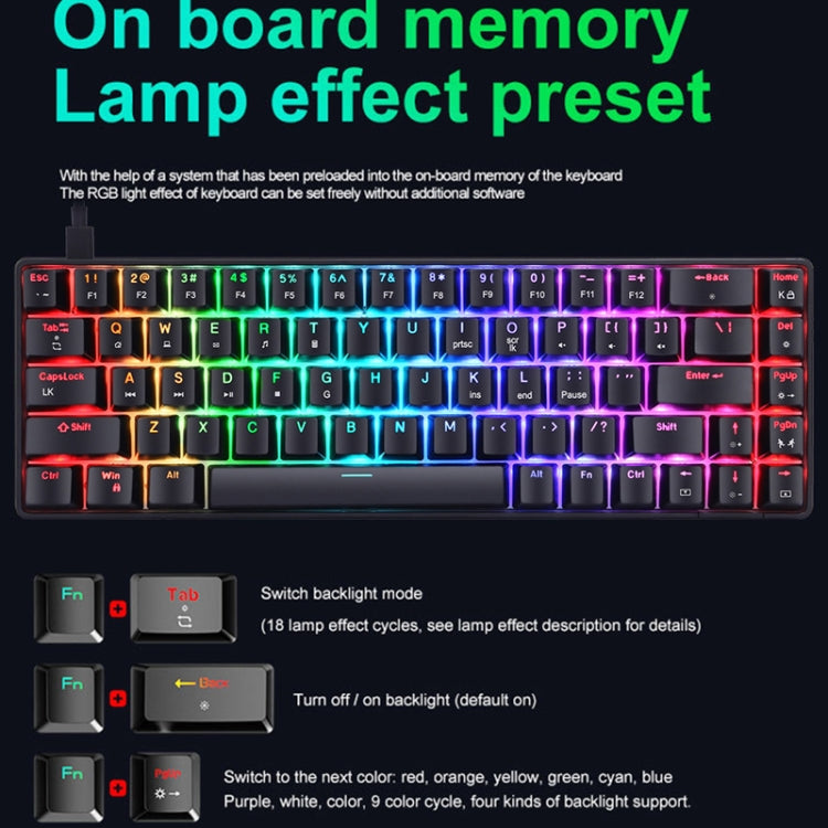 T8 68 Keys Mechanical Gaming Keyboard RGB Backlit Wired Keyboard, - Horizon Bliss