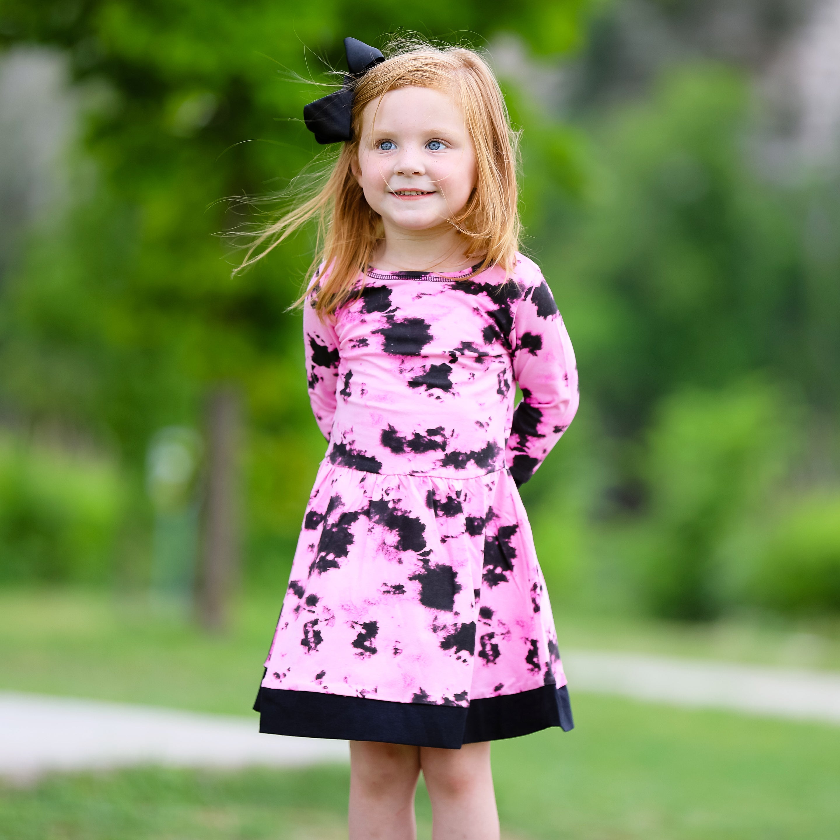 AnnLoren Girls Boutique Pink Black White Tie Dye Long Sleeve Cotton - Horizon Bliss