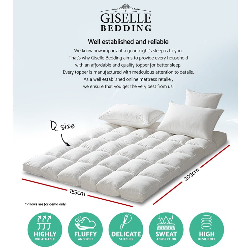 Giselle Queen Mattress Topper Pillowtop 1000GSM Microfibre Filling - Horizon Bliss