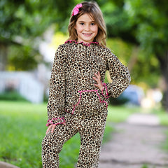 AnnLoren Girls Leopard Ruffle Hoodie 2 Pc Fashion Track Suit - Horizon Bliss