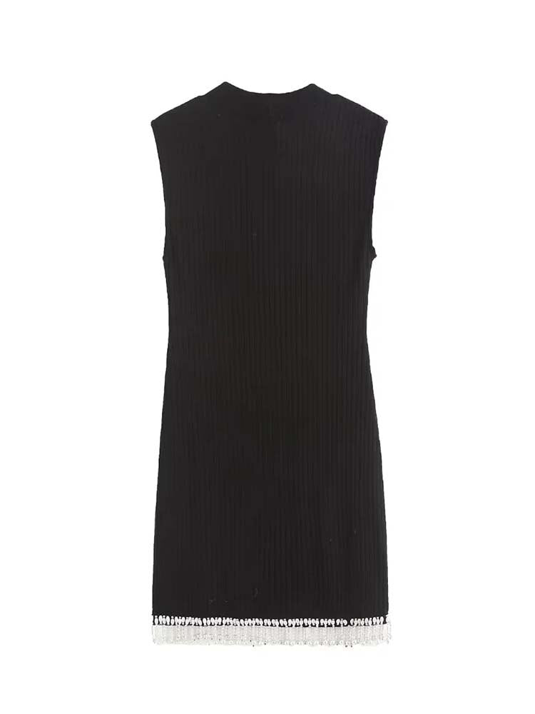 Sleeveless Pearl Knit Short Dress - Horizon Bliss