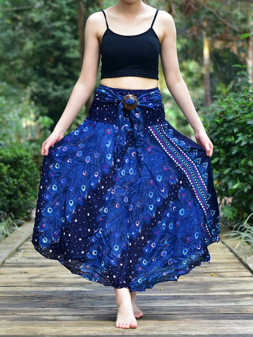 Bohotusk Blue Peacock Long Skirt With Coconut Buckle (& Strapless - Horizon Bliss