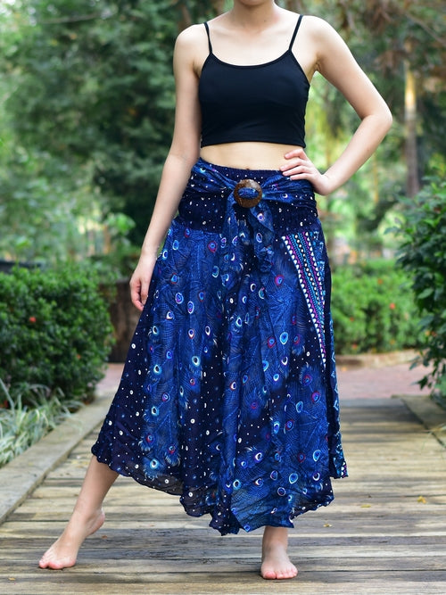 Bohotusk Blue Peacock Long Skirt With Coconut Buckle (& Strapless - Horizon Bliss