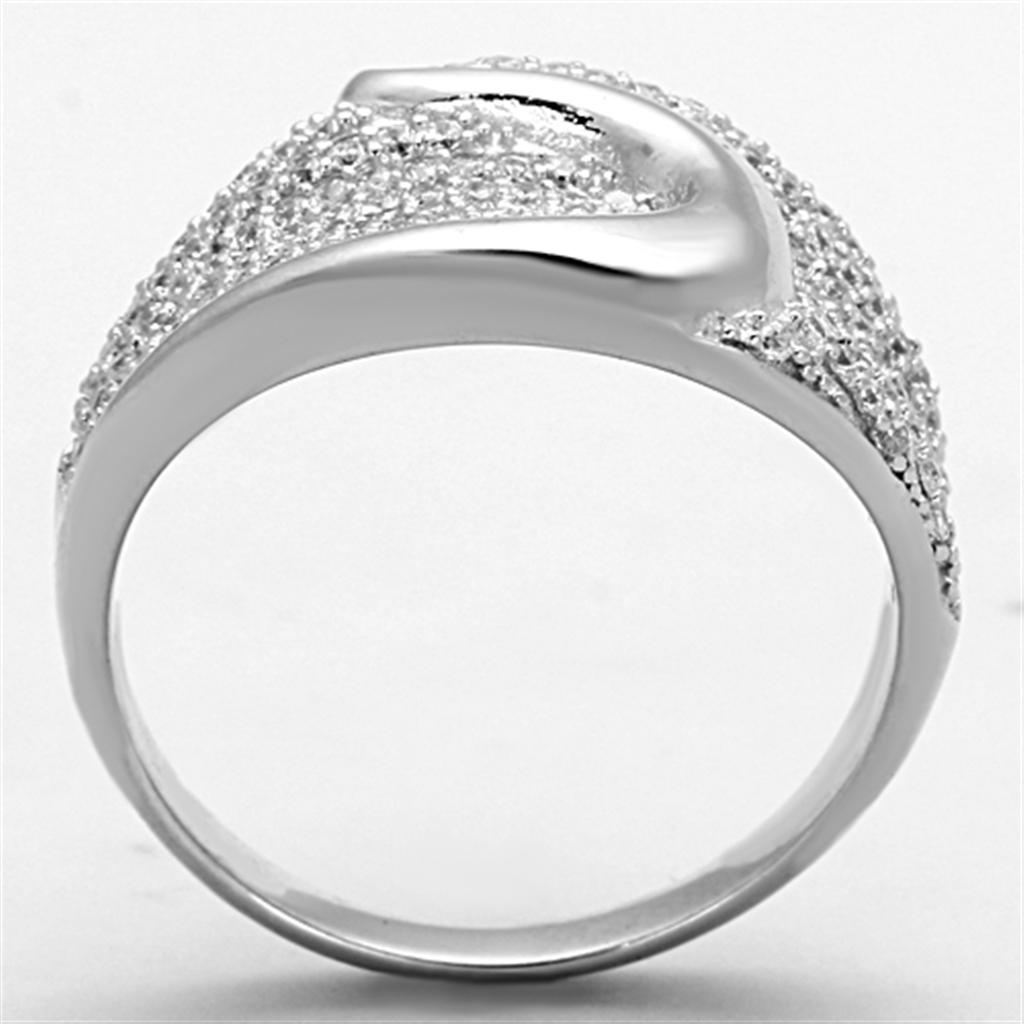 TS148 - Rhodium 925 Sterling Silver Ring with AAA Grade CZ  in Clear