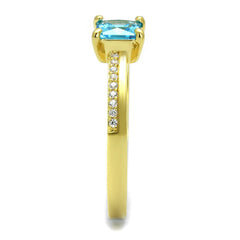 TS559 - Gold 925 Sterling Silver Ring with AAA Grade CZ  in Sea Blue