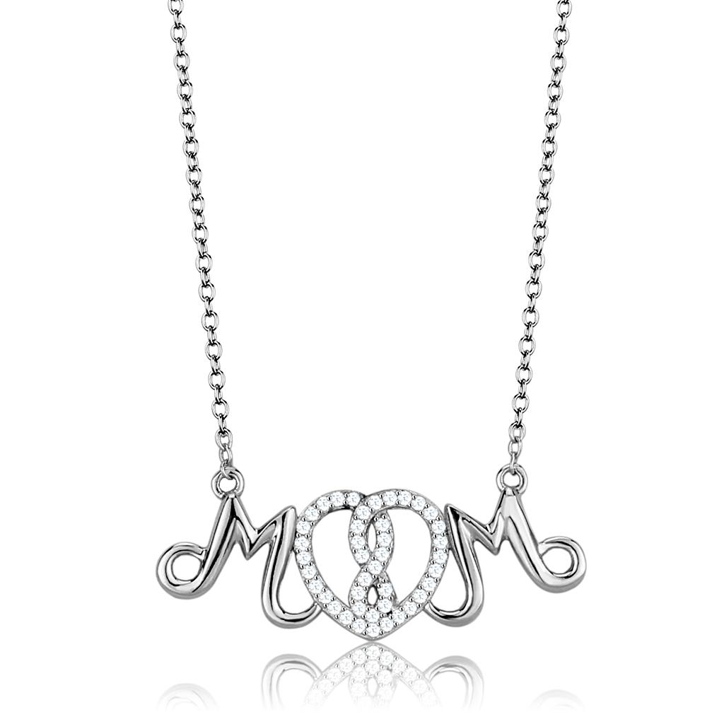 TS571 - Rhodium 925 Sterling Silver Necklace with AAA Grade CZ  in