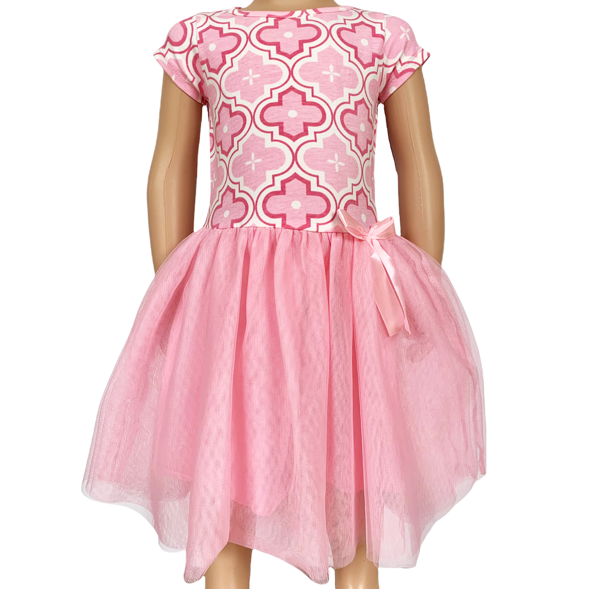 AnnLoren Girls Dress Pink Tulle & Pink Arabesque Party Dress - Horizon Bliss