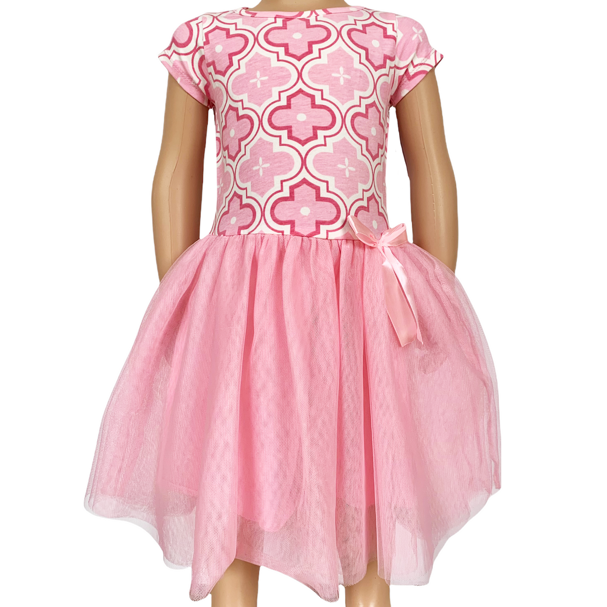 AnnLoren Girls Dress Pink Tulle & Pink Arabesque Party Dress - Horizon Bliss