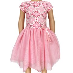 AnnLoren Girls Dress Pink Tulle & Pink Arabesque Party Dress - Horizon Bliss