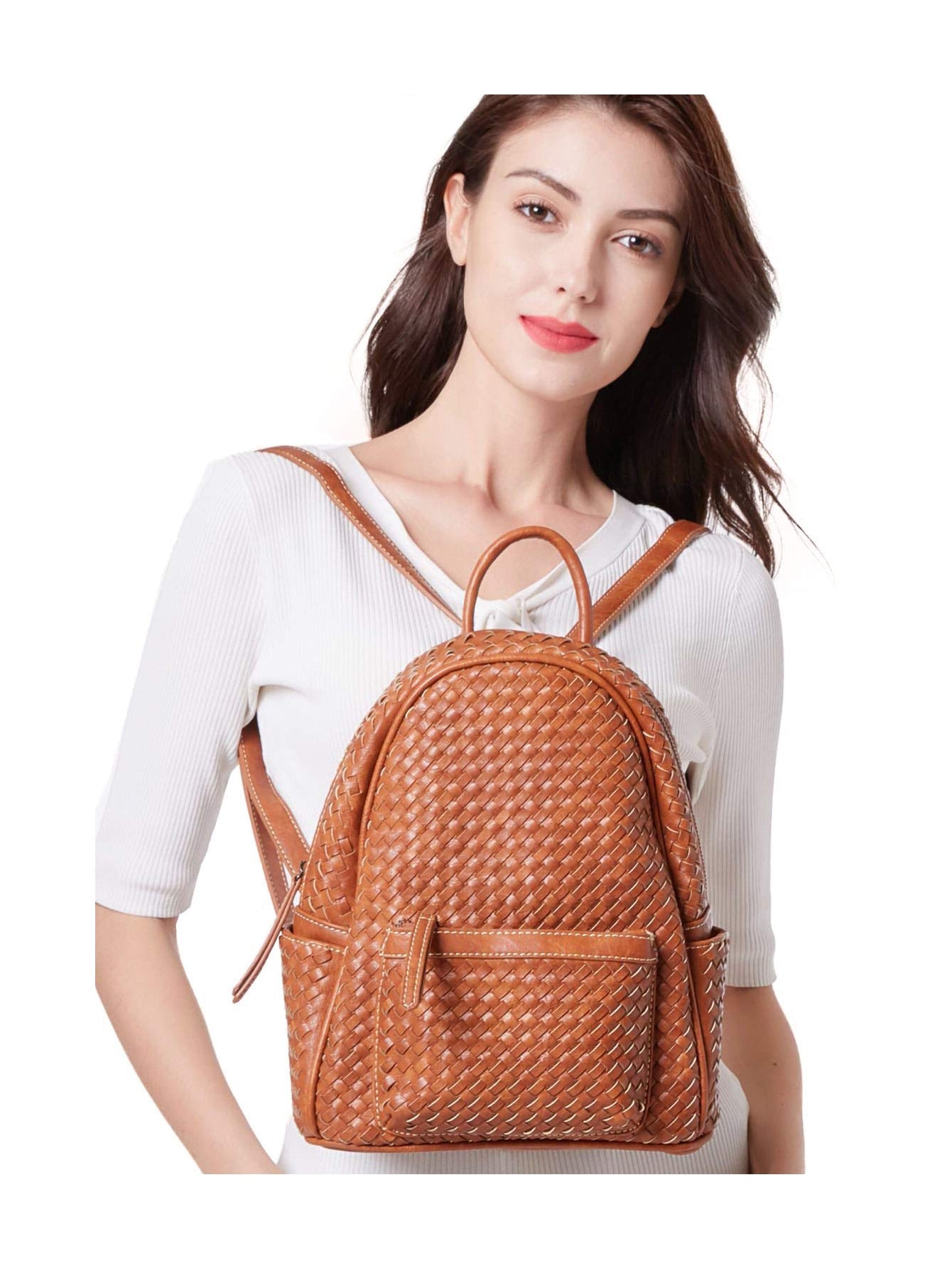 Woven backpack purse for women camel MT1086-13 BR - Horizon Bliss