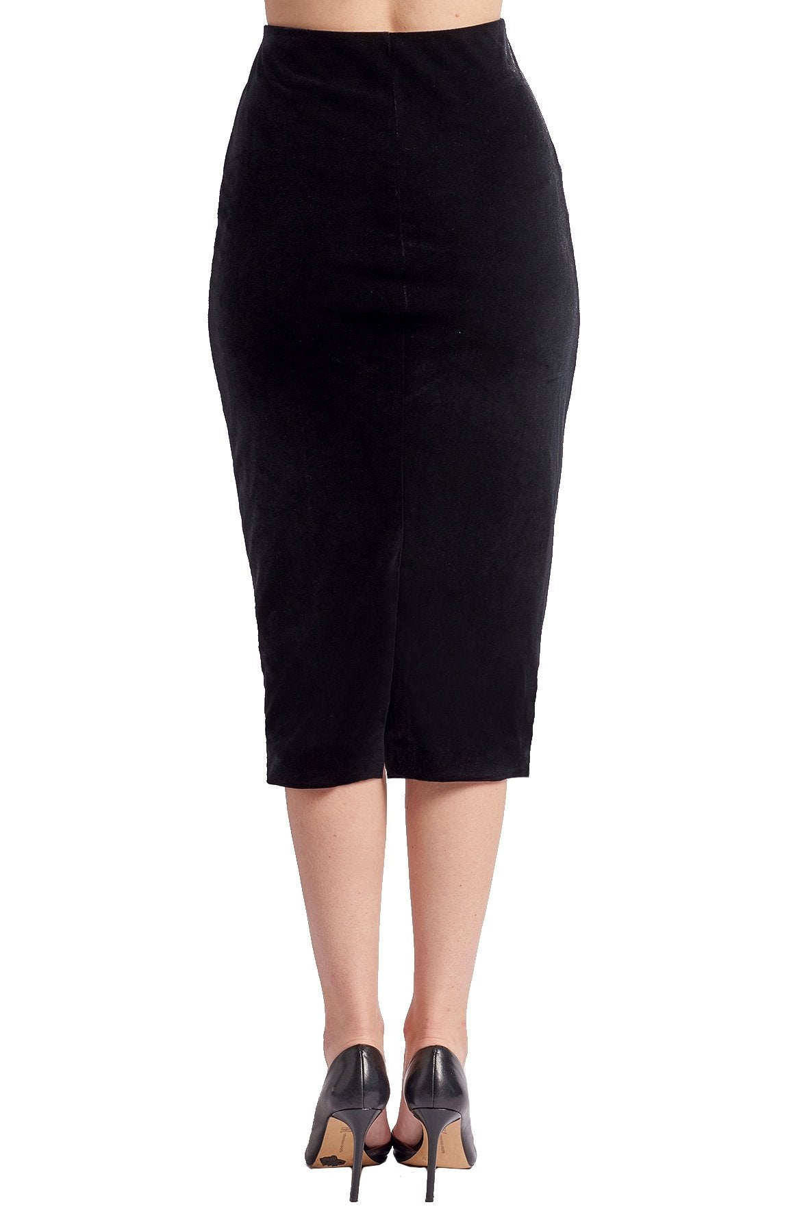 Tia Skirt - Stretch velvet pencil skirt (black) - Horizon Bliss