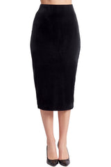 Tia Skirt - Stretch velvet pencil skirt (black) - Horizon Bliss