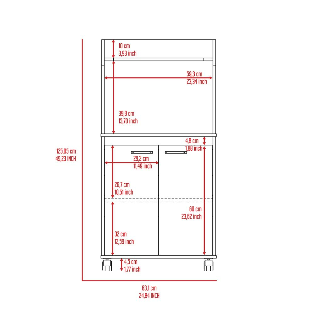 Kitchen Cart Totti, Double Door Cabinet, One Open Shelf, Two Interior - Horizon Bliss