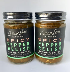 Two 12oz bottles of Get Me A Switch spicy pepper relish