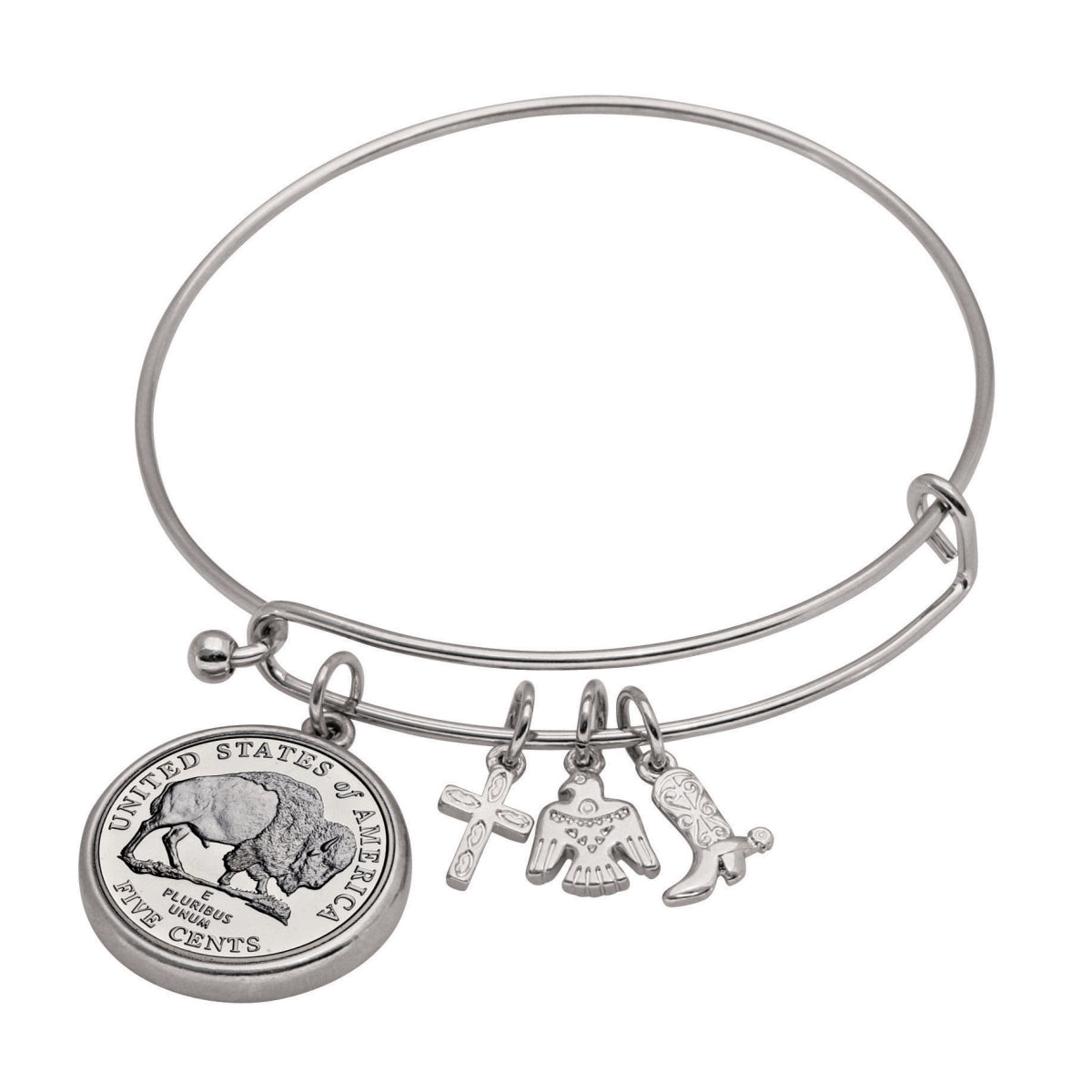 UPM Global 14798 Western Charm Silver Tone Bison Nickel Coin Bangle Br - Horizon Bliss