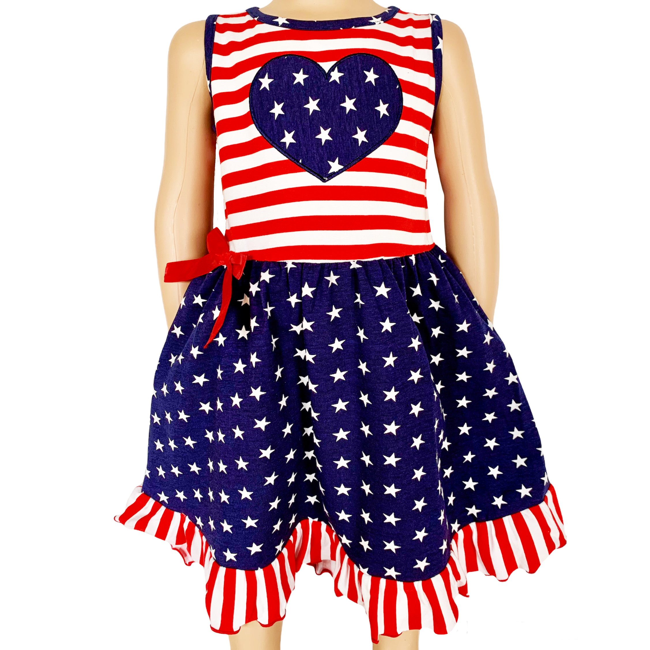 AnnLoren Girls 4th of July Stars & Striped Heart Dress Red White & - Horizon Bliss