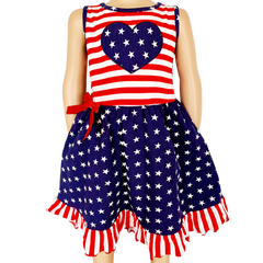 AnnLoren Girls 4th of July Stars & Striped Heart Dress Red White & - Horizon Bliss