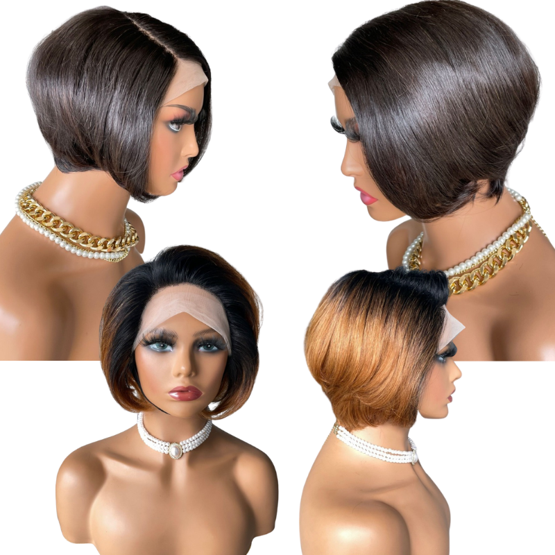 Ombre Short Bob Pixie Cut 13x4x1 T Lace Front Straight Human Hair Wigs - Horizon Bliss