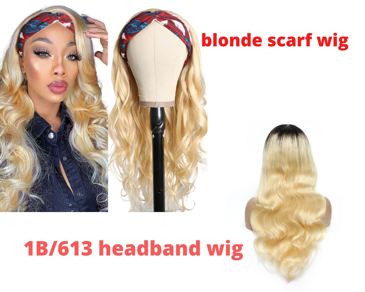 Body Wave #1B/613 Headband Human Hair Wigs For Black Women Blonde Scar - Horizon Bliss