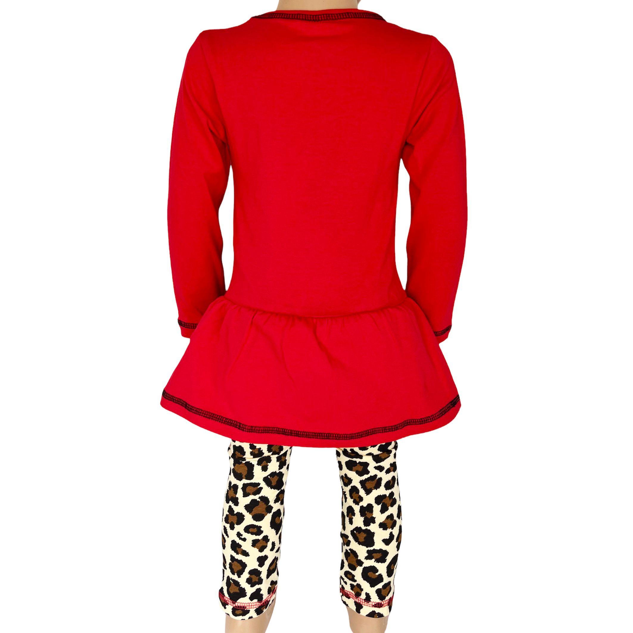 AnnLoren Girls Winter Leopard Heart Holiday Dress Tunic & Leggings Set - Horizon Bliss