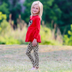 AnnLoren Girls Winter Leopard Heart Holiday Dress Tunic & Leggings Set - Horizon Bliss