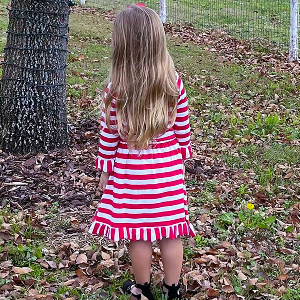 AnnLoren Girls Boutique Red Stripe Christmas Rudolf the Reindeer Swing - Horizon Bliss