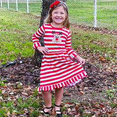 AnnLoren Girls Boutique Red Stripe Christmas Rudolf the Reindeer Swing - Horizon Bliss