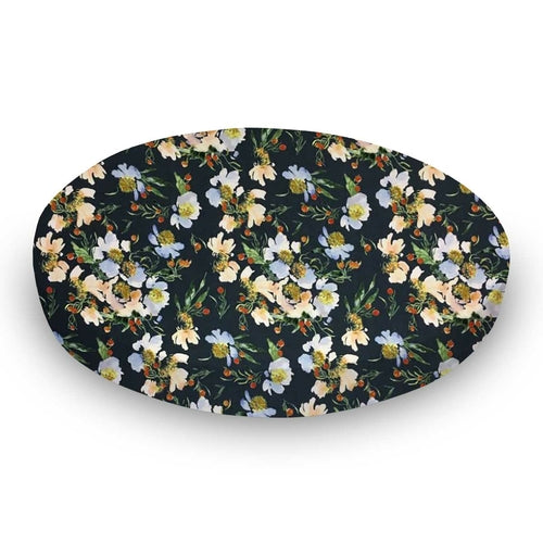 SheetWorld Fitted Round Crib Sheet - 100% Cotton Woven - Floral Navy, - Horizon Bliss