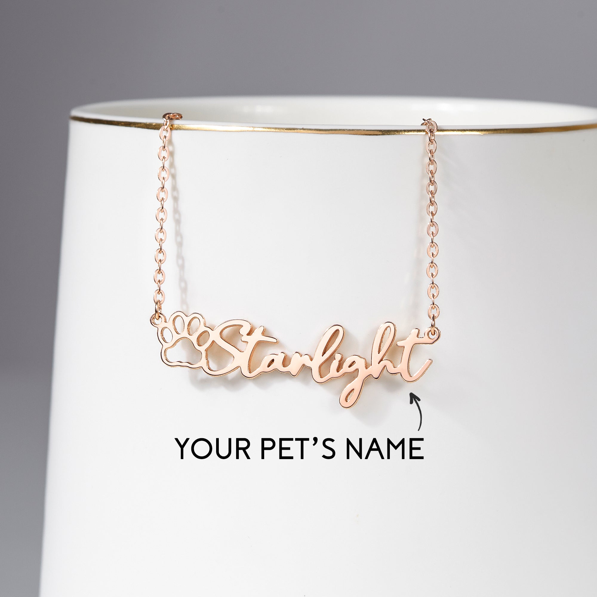 Dog Name Necklace, Cat Mom Gift, Pet Paw Necklace, Pet Lover Gift - Horizon Bliss