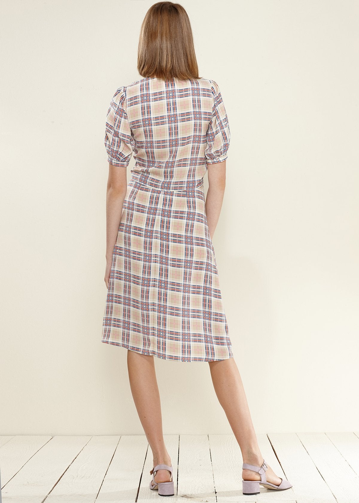 Women's Multi Check Button Down Slit Skirt in Multiplaid - Horizon Bliss