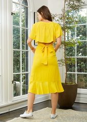 Women's Asymmetrical Hem Button Front Skirt in Yellow - Horizon Bliss