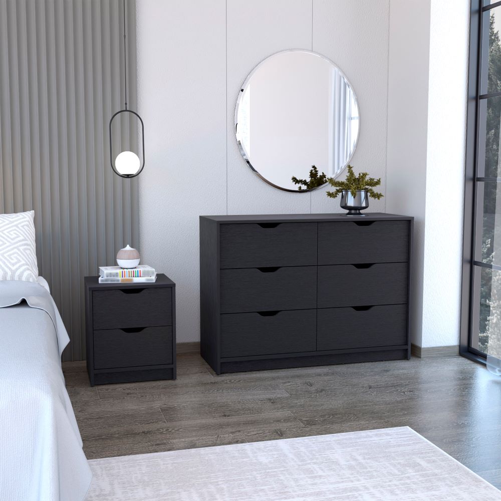 Bennett 2 Piece Bedroom Set, Nightstand + Dresser, Black Wengue Finish - Horizon Bliss