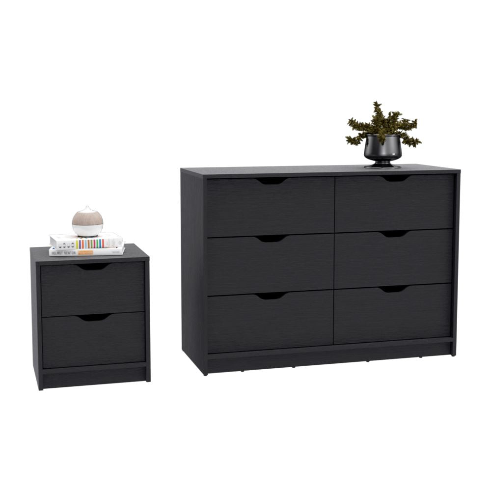 Bennett 2 Piece Bedroom Set, Nightstand + Dresser, Black Wengue Finish - Horizon Bliss