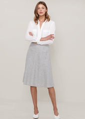 High Waisted Wool Knit Midi Skirt In Heather Grey - Horizon Bliss