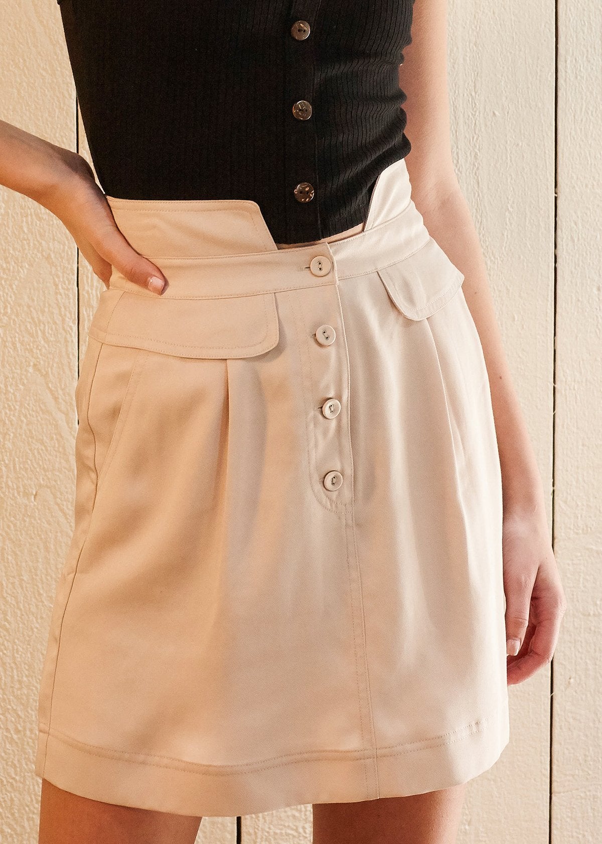 Women's High Waisted Utility Skirt in Sand - Horizon Bliss