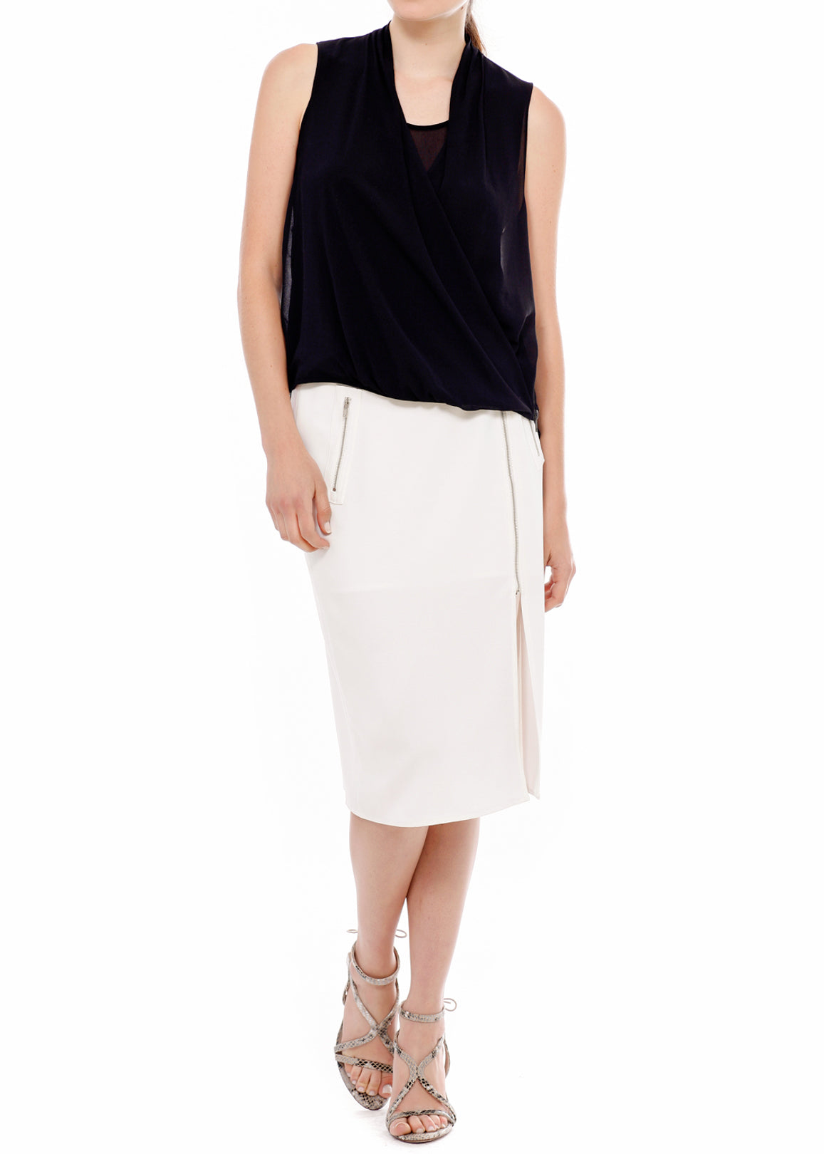 Women's Zip Up Slit Hem Midi Skirt - Horizon Bliss