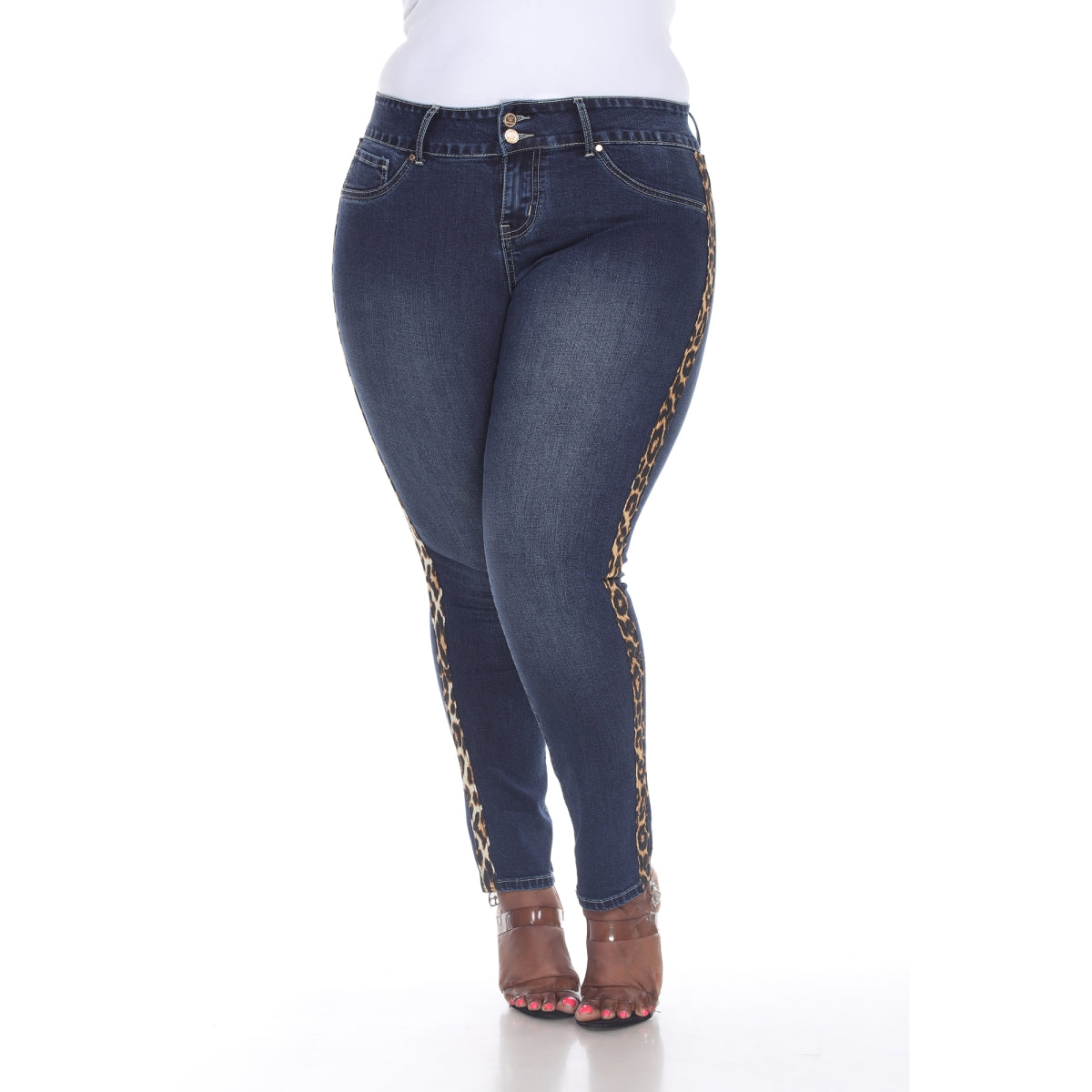 White Mark PS523-01-20 Plus Size Super Stretch Denim with Cheetah Pann - Horizon Bliss