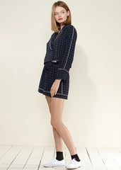 Women's Grid Print High Shorts in Navy Plaid - Horizon Bliss