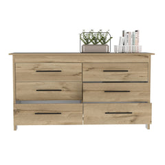 6 Drawer Double Dresser Wezz, Four Legs, Superior Top, Light Oak / - Horizon Bliss